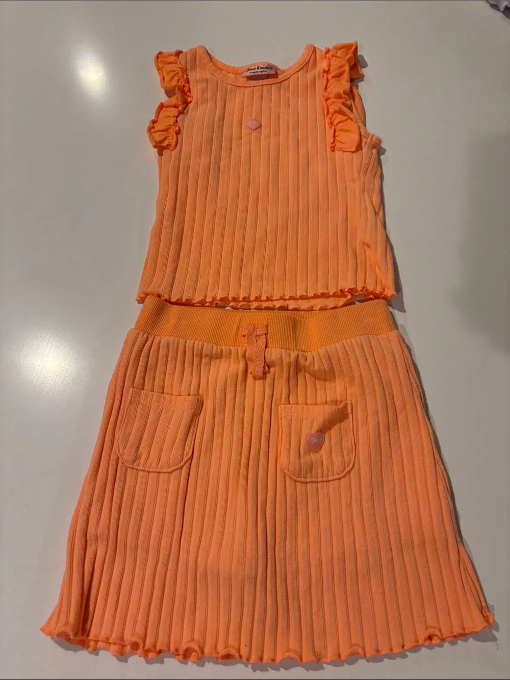Juicy Couture Girls' Orange Ribbed Ruffle Tank & Skirt Set